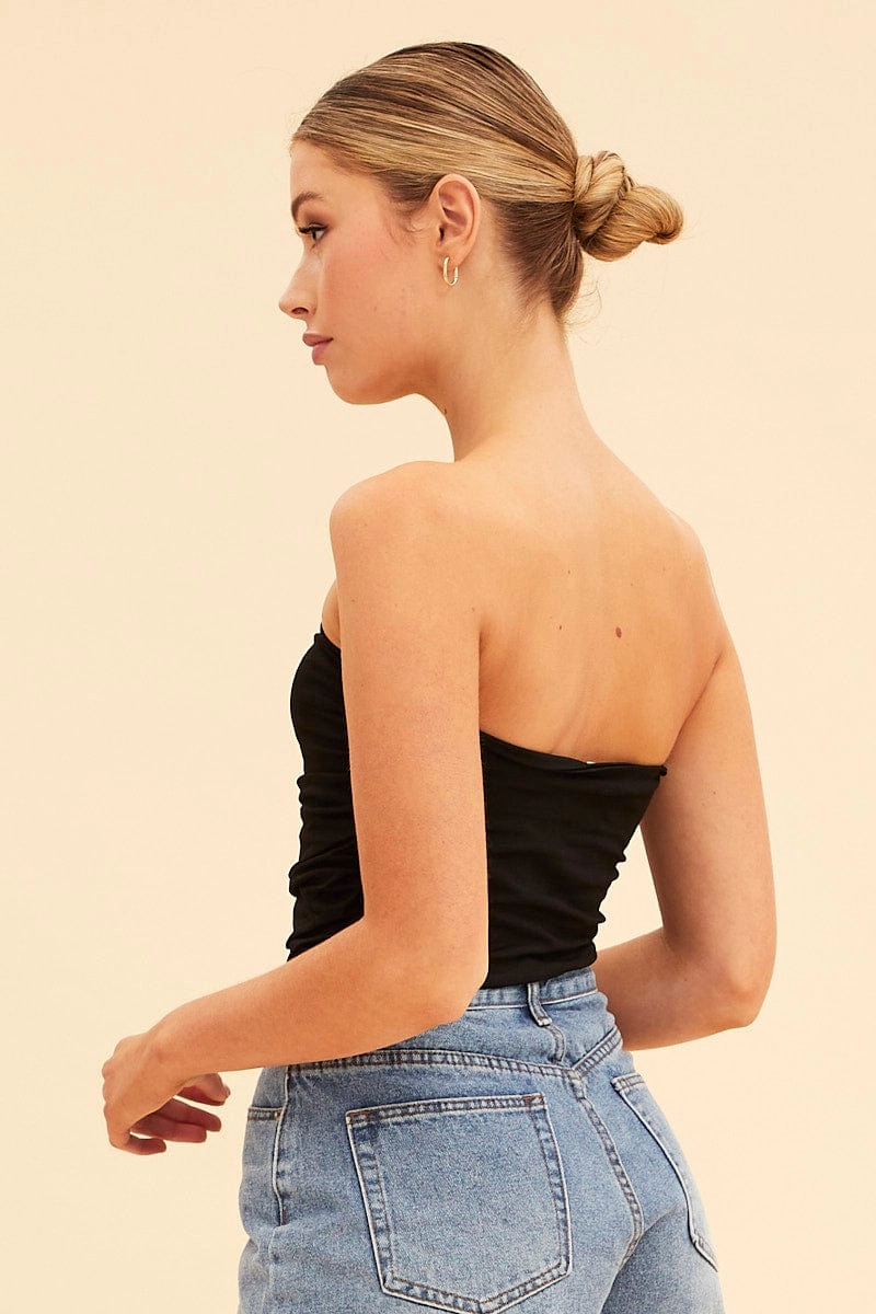 Black Essential Ruched Crop Bandeau