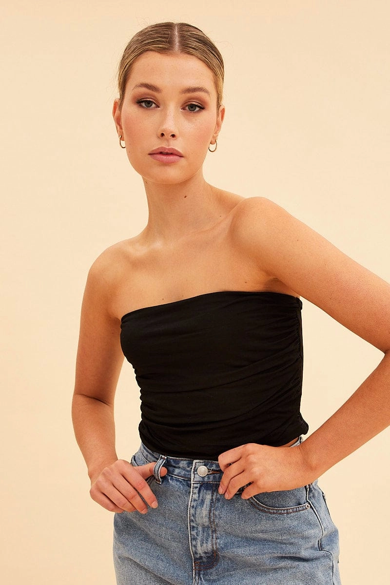 Black Essential Ruched Crop Bandeau