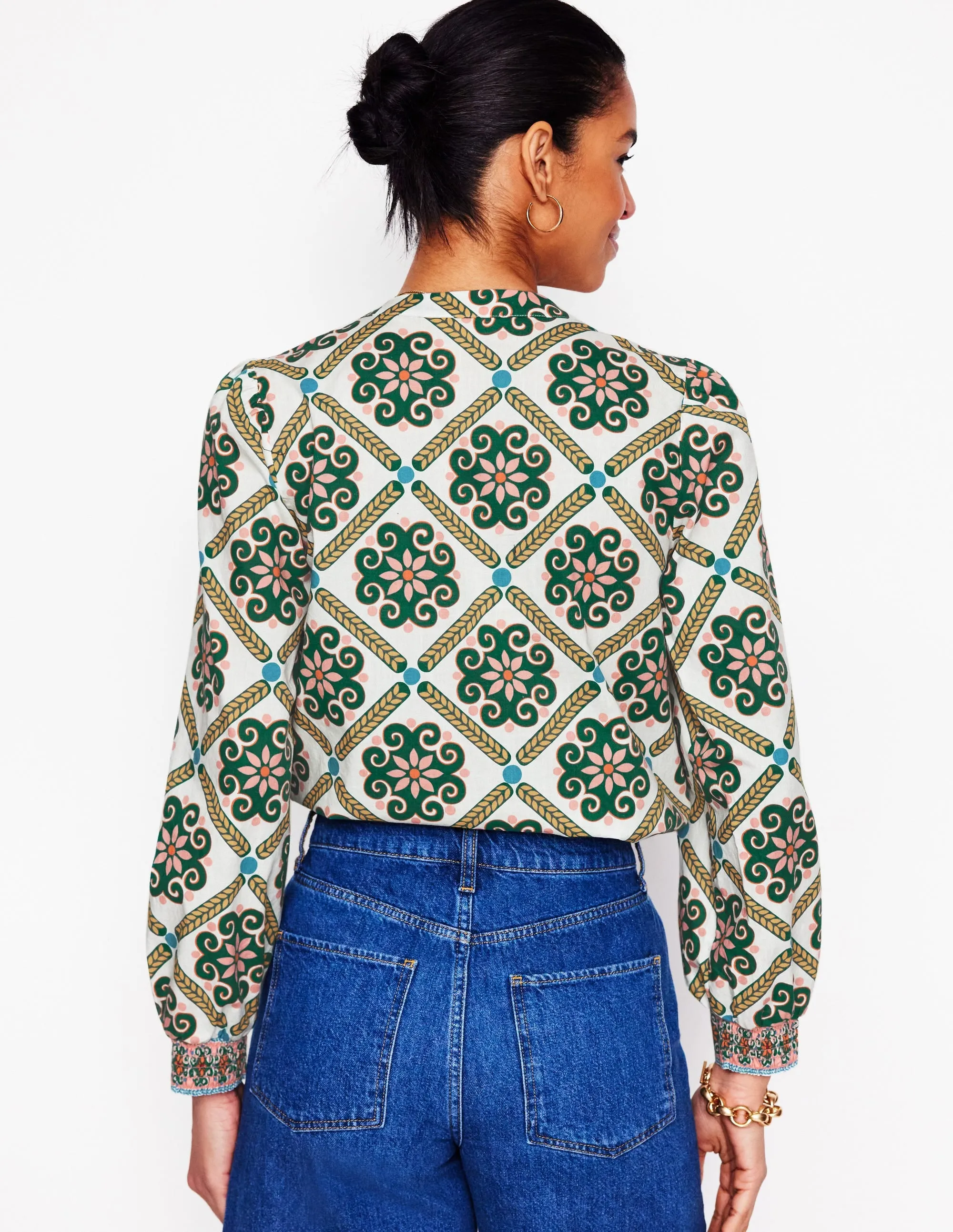 Cotton Notch Neck Top-Ivory. Baroque Tile