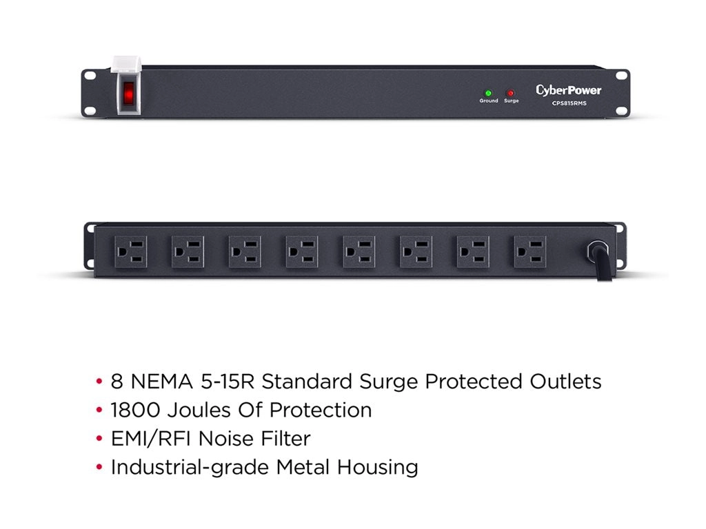 CyberPower Rackbar CPS815RMS - Surge protector (rack-mountable) - AC 125 V - output connectors: 8 - 1U - 6 ft cord - black