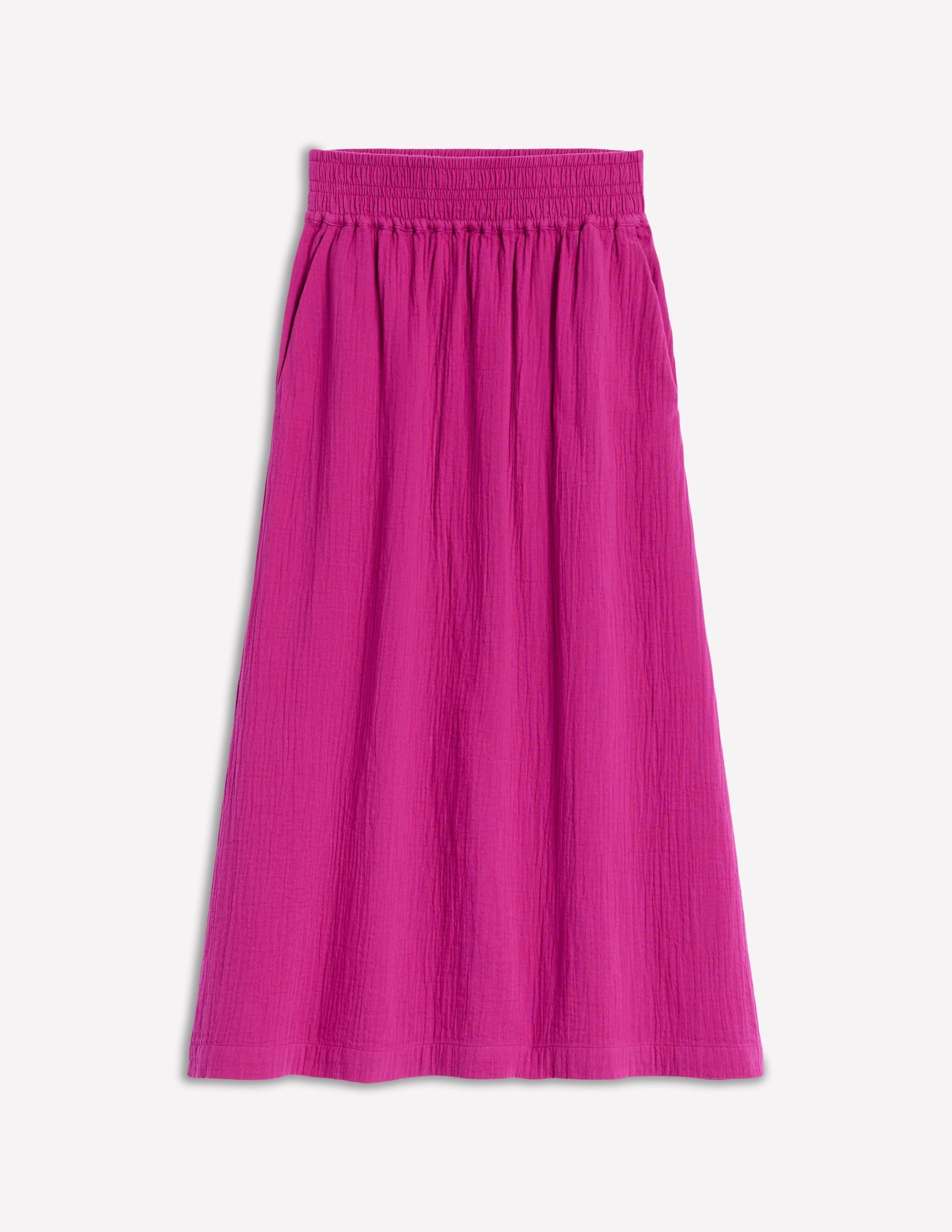Double Cloth Smocked Skirt-Fuchsia