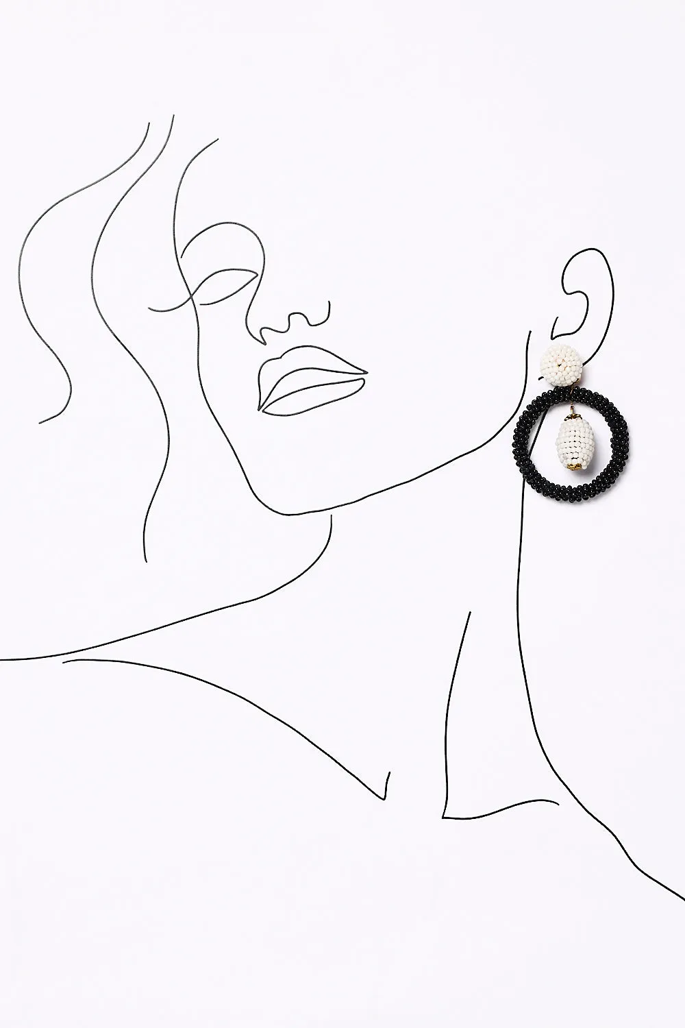 Double Drop Beaded Earrings in Black and White