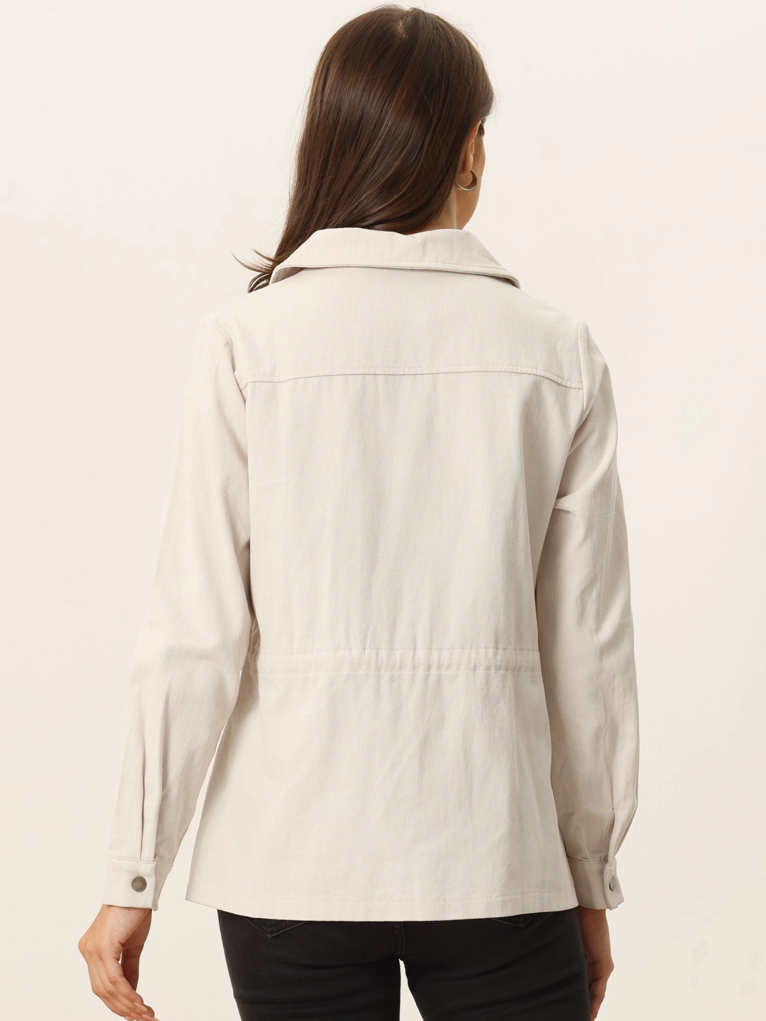 Drawstring Waist Flap Pocket Lightweight Utility Safari Jacket