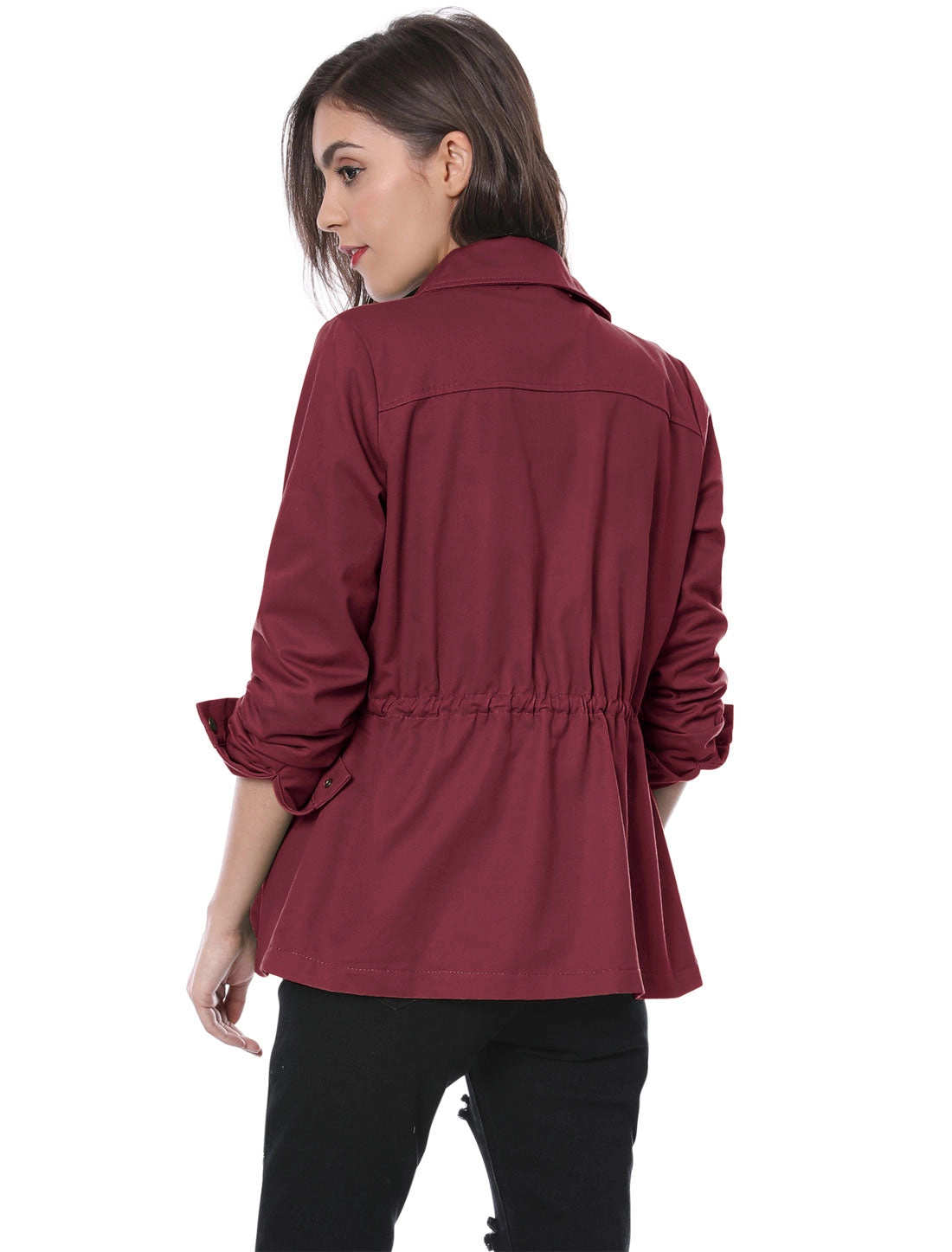 Drawstring Waist Flap Pocket Lightweight Utility Safari Jacket