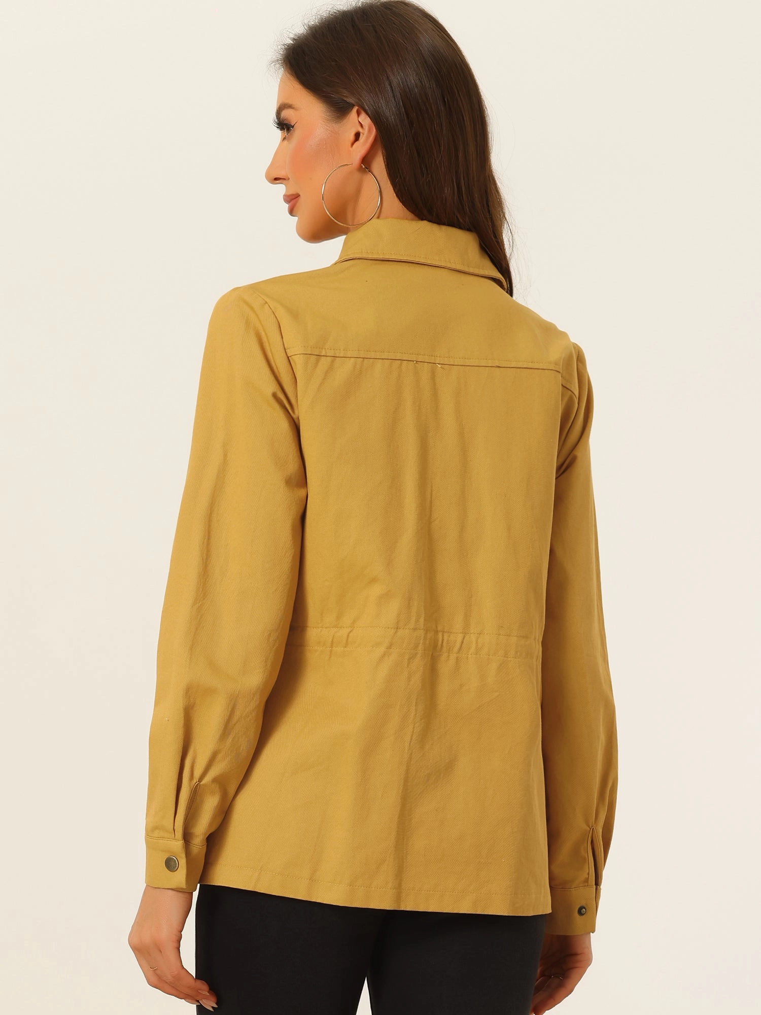 Drawstring Waist Flap Pocket Lightweight Utility Safari Jacket