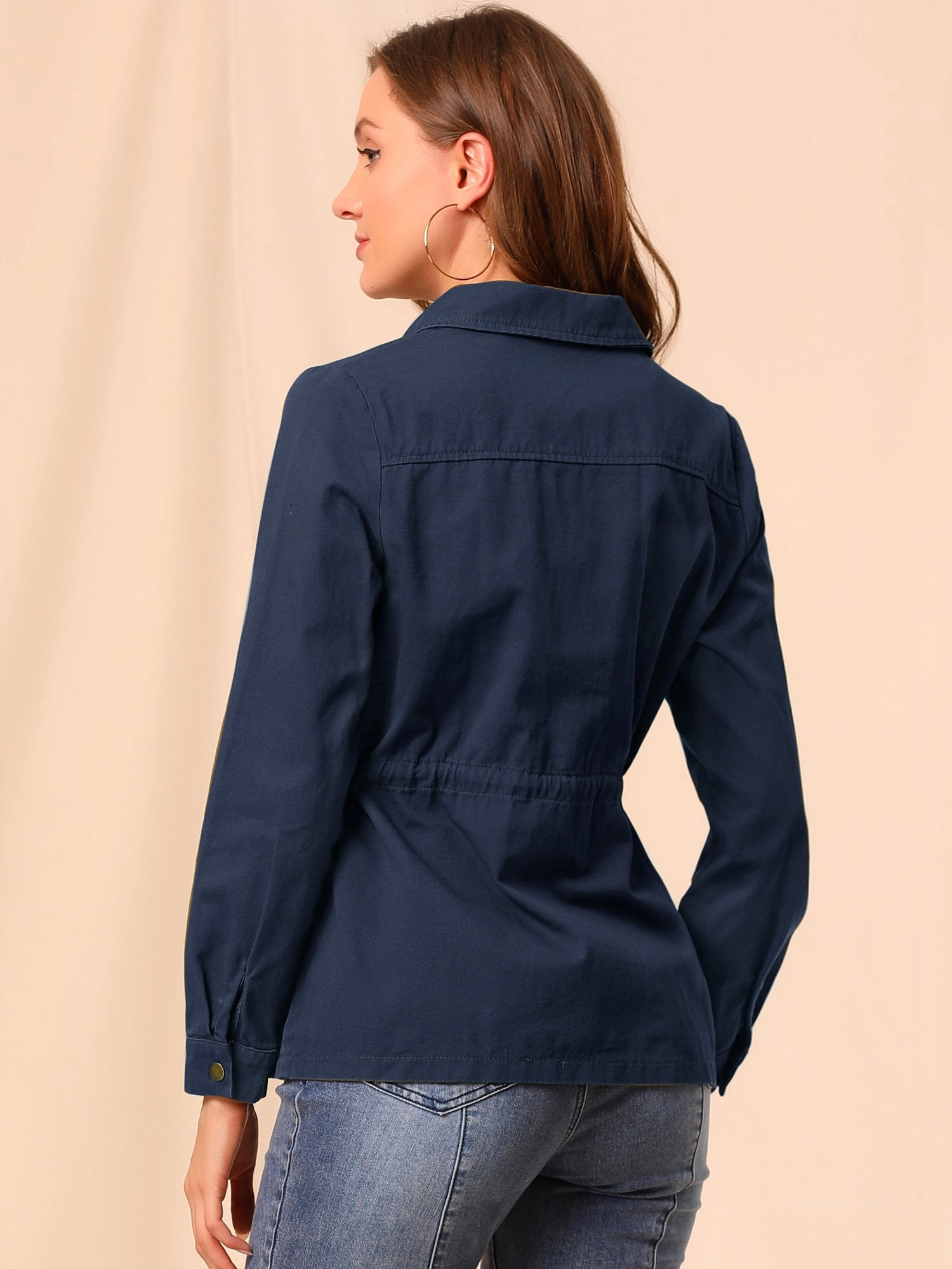 Drawstring Waist Flap Pocket Lightweight Utility Safari Jacket
