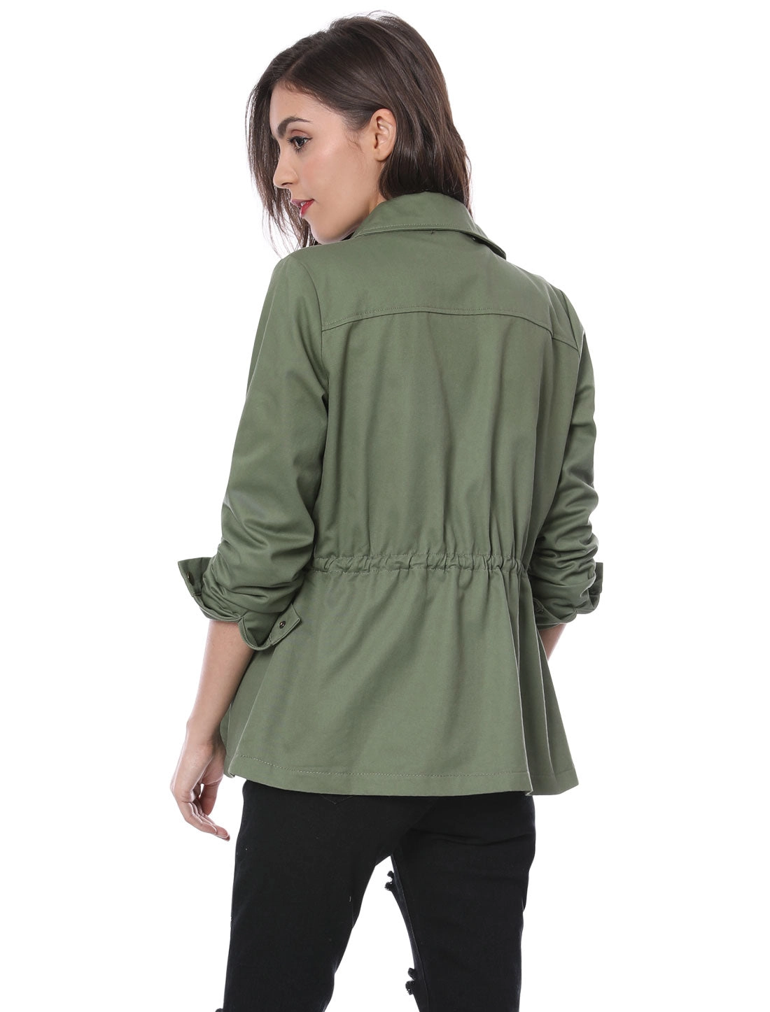 Drawstring Waist Flap Pocket Lightweight Utility Safari Jacket