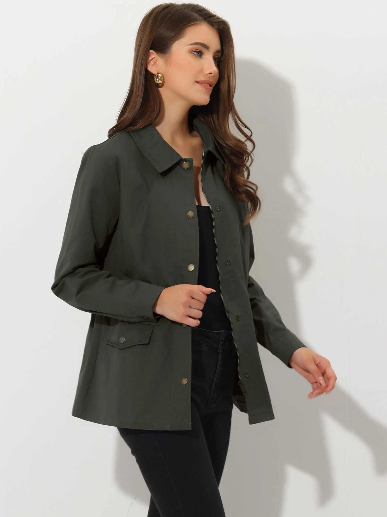 Drawstring Waist Flap Pocket Lightweight Utility Safari Jacket
