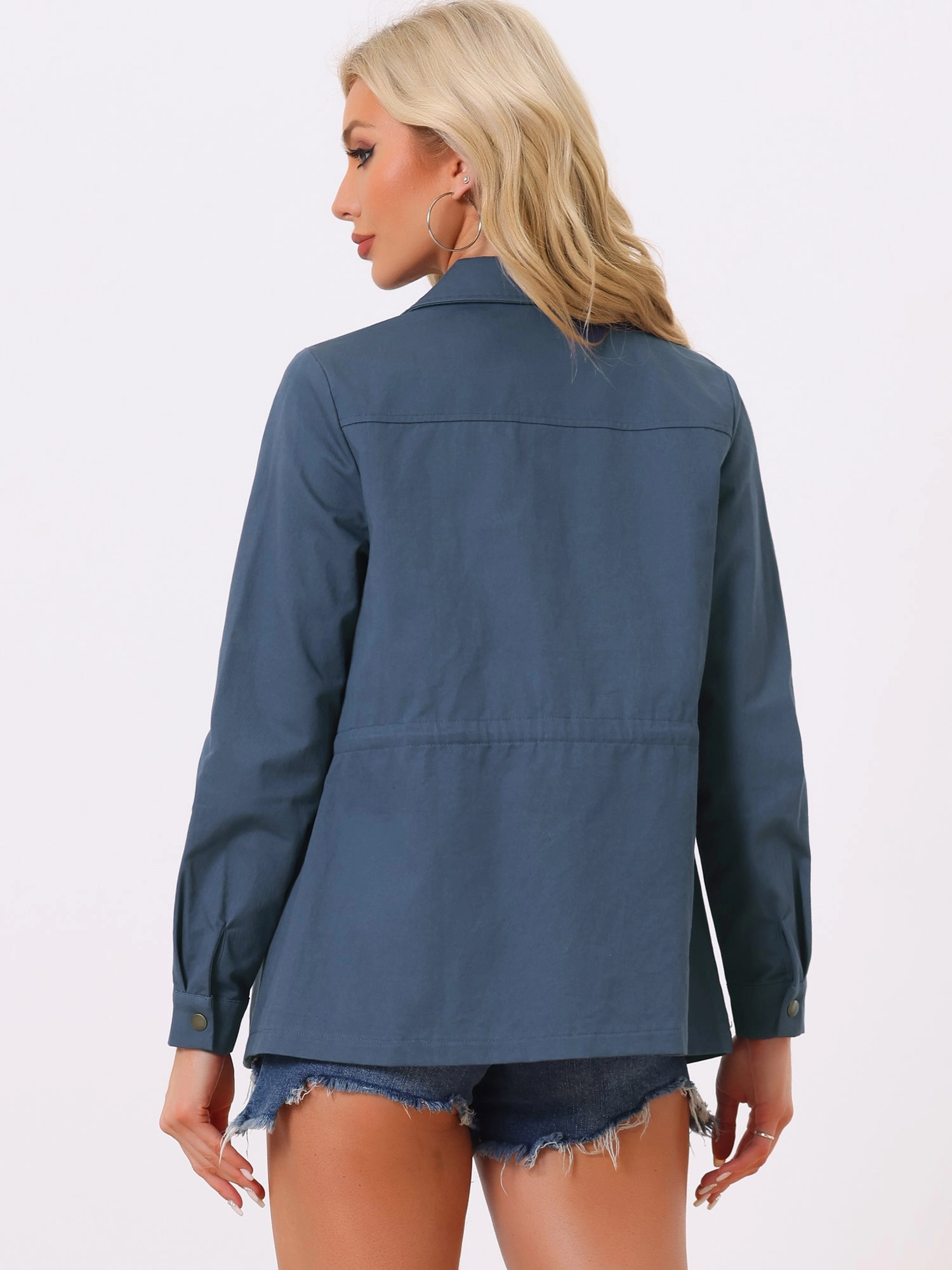 Drawstring Waist Flap Pocket Lightweight Utility Safari Jacket