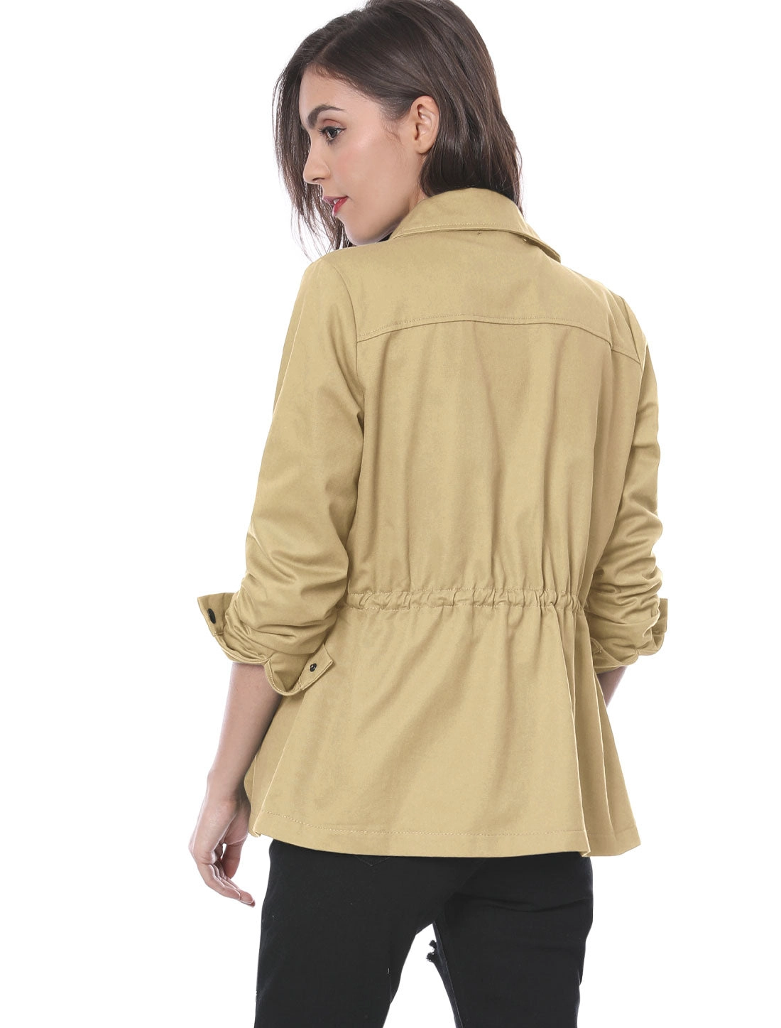 Drawstring Waist Flap Pocket Lightweight Utility Safari Jacket