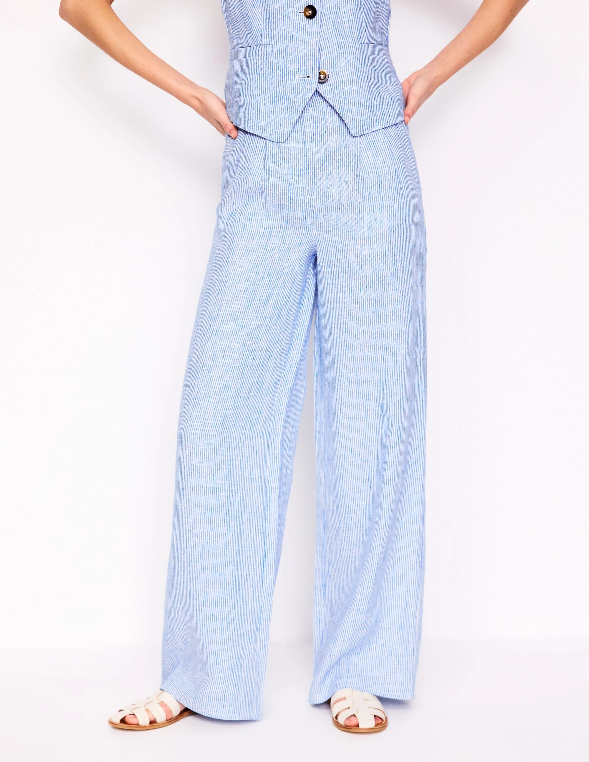 Dulwich Linen Trousers-Kingfisher Blue Fine Stripe