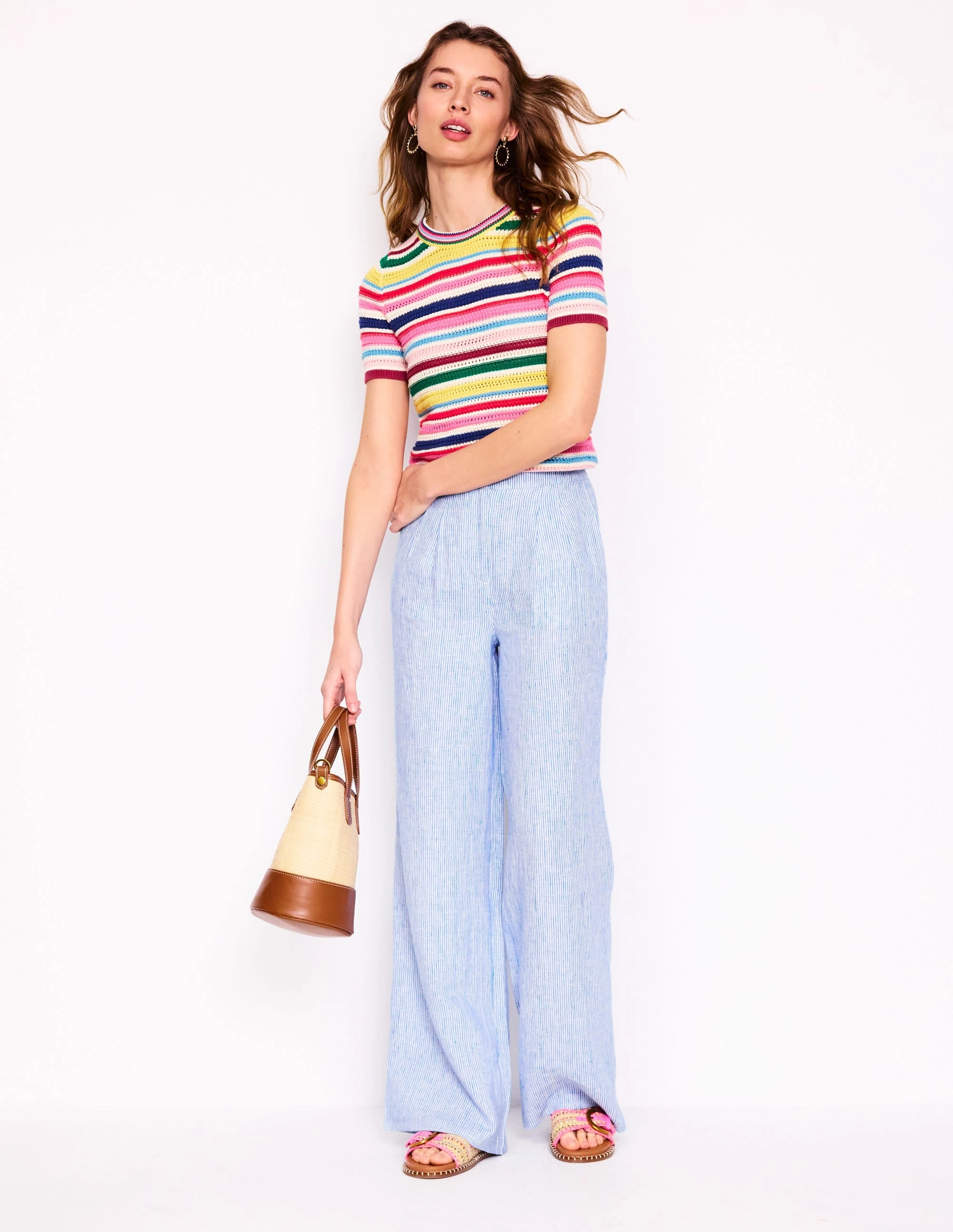 Dulwich Linen Trousers-Kingfisher Blue Fine Stripe