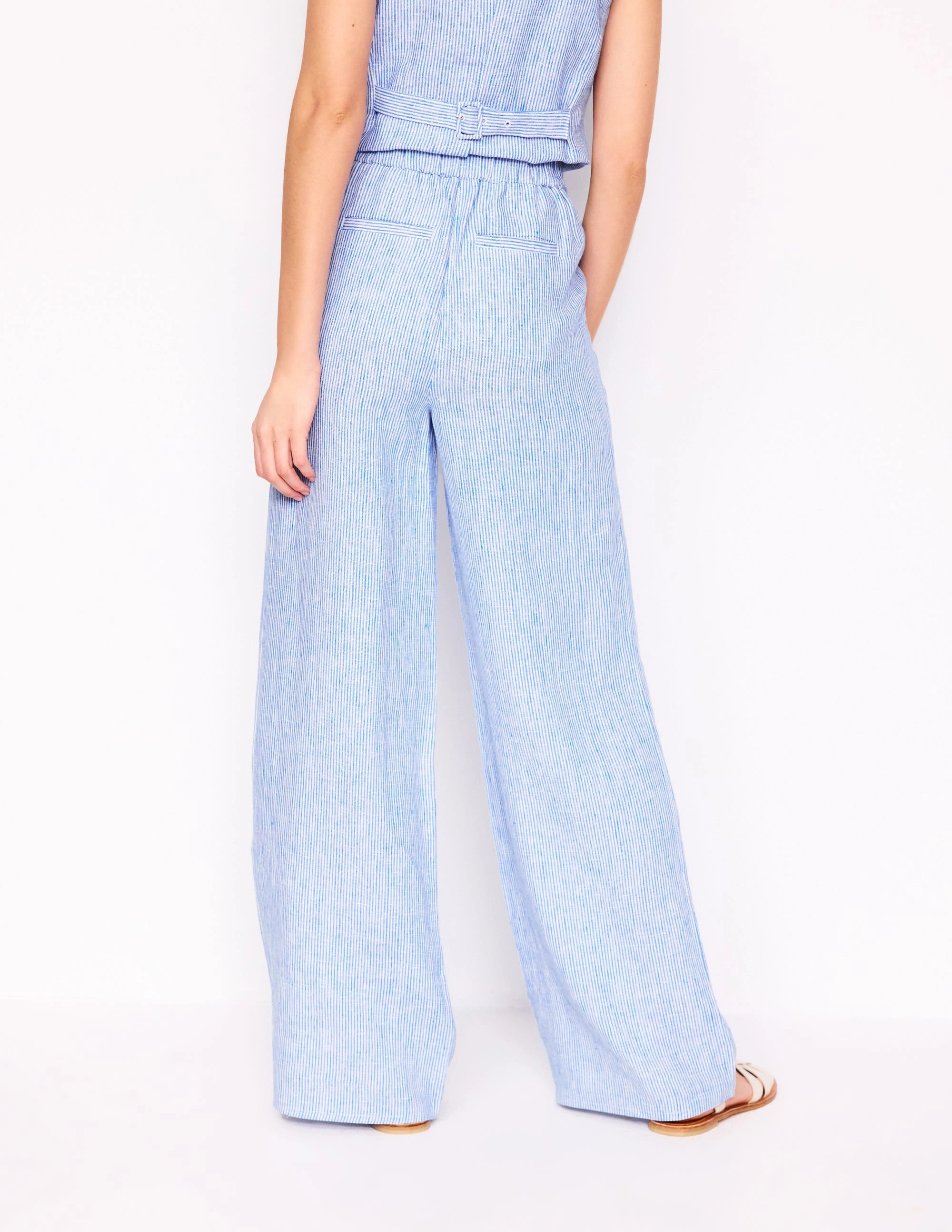 Dulwich Linen Trousers-Kingfisher Blue Fine Stripe