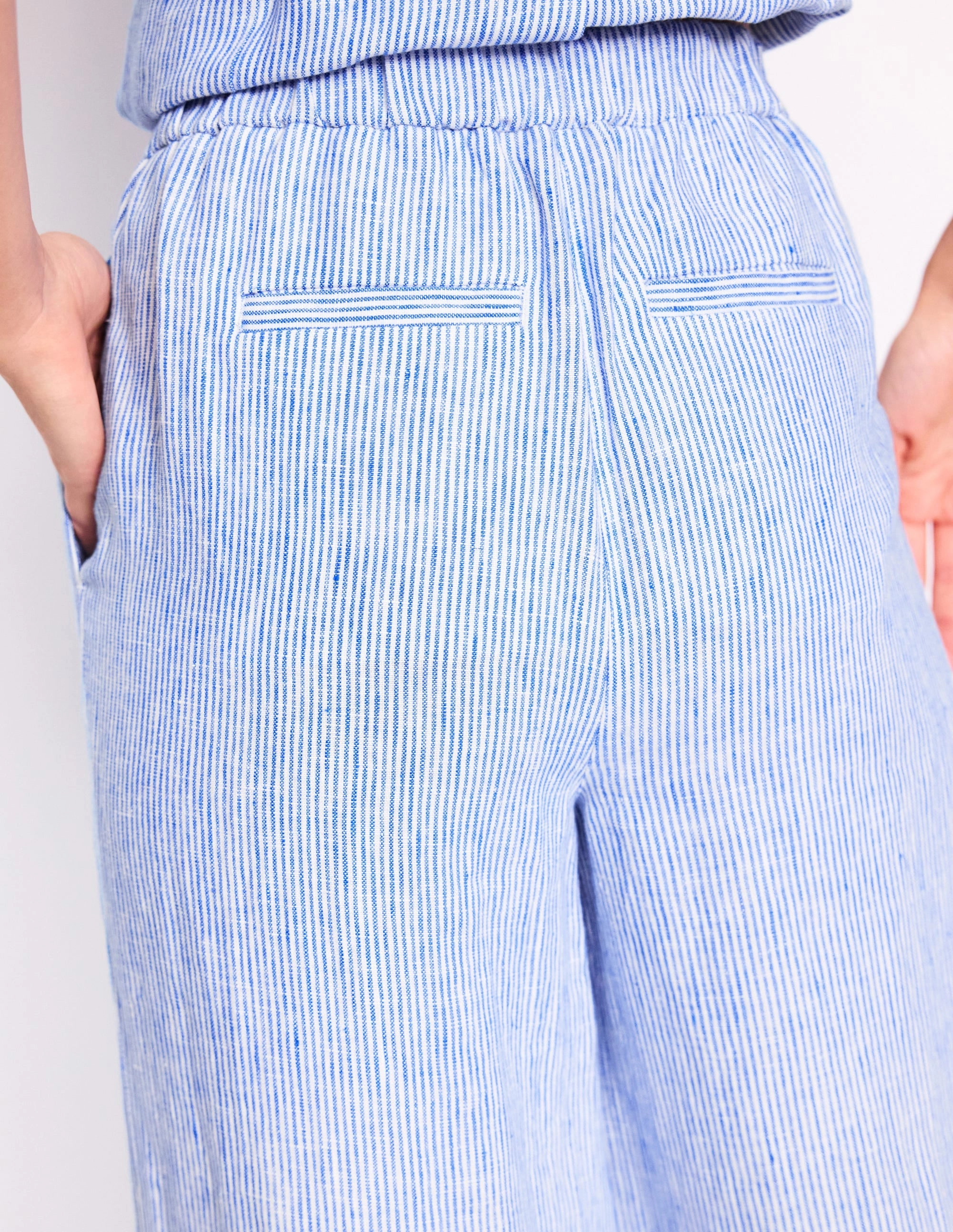 Dulwich Linen Trousers-Kingfisher Blue Fine Stripe