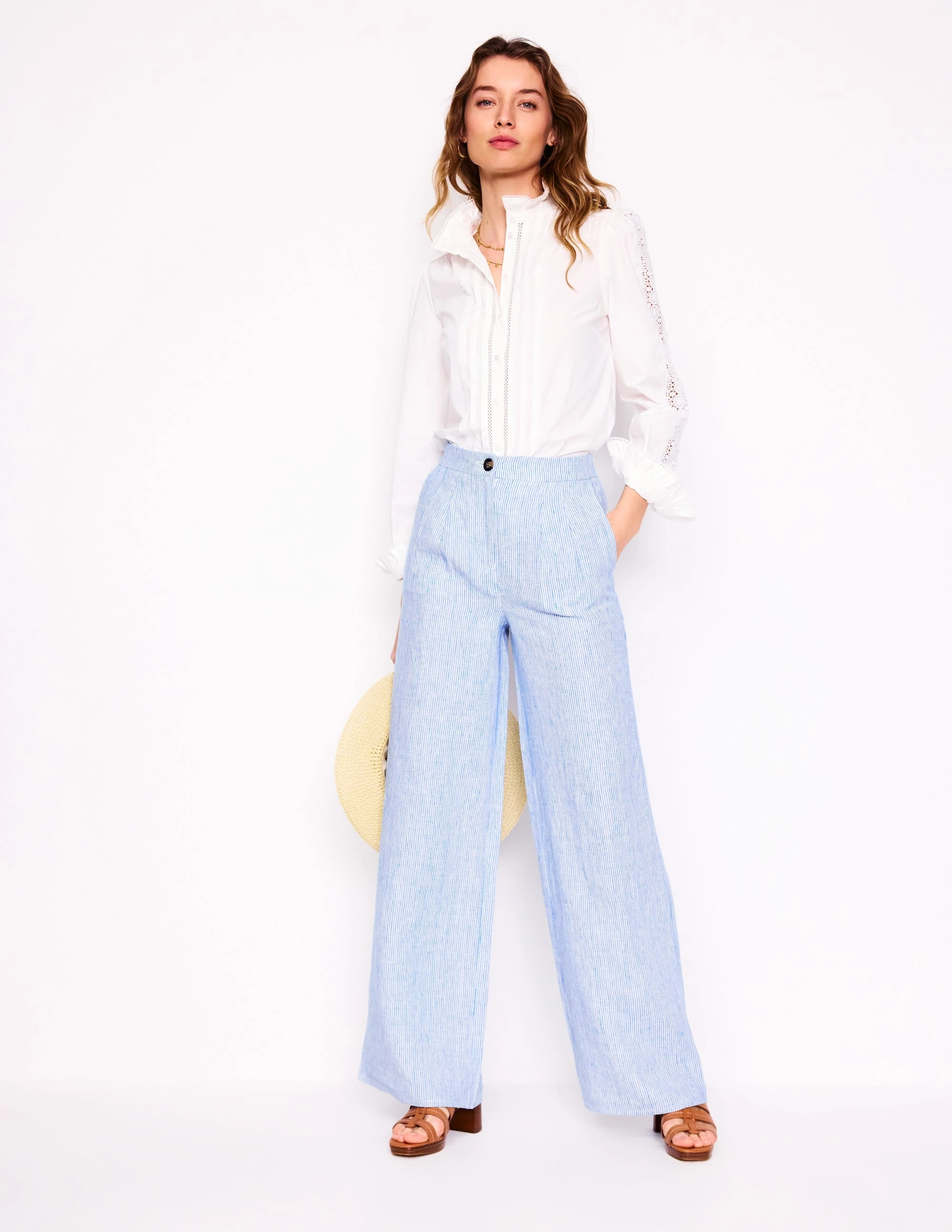 Dulwich Linen Trousers-Kingfisher Blue Fine Stripe