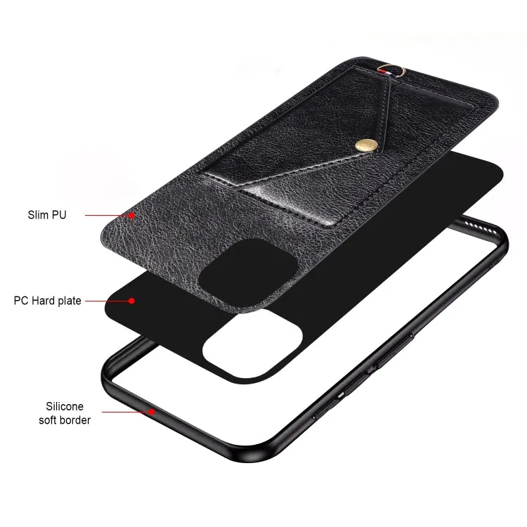 For iPhone 11 Litchi Texture Silicone   PC   PU Leather Back Cover Shockproof Case with Card Slot