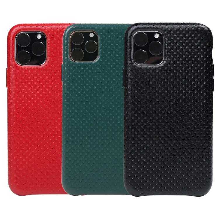 For iPhone 11 Mesh Texture Cowhide Leather Back Cover Semi-wrapped Shockproof Case