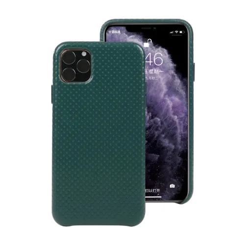 For iPhone 11 Mesh Texture Cowhide Leather Back Cover Semi-wrapped Shockproof Case