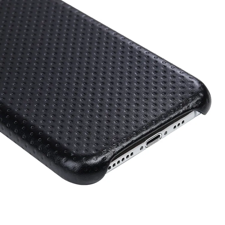 For iPhone 11 Mesh Texture Cowhide Leather Back Cover Semi-wrapped Shockproof Case