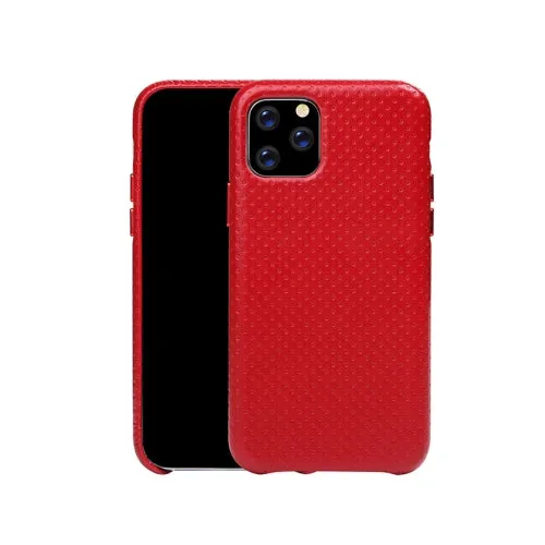 For iPhone 11 Mesh Texture Cowhide Leather Back Cover Semi-wrapped Shockproof Case