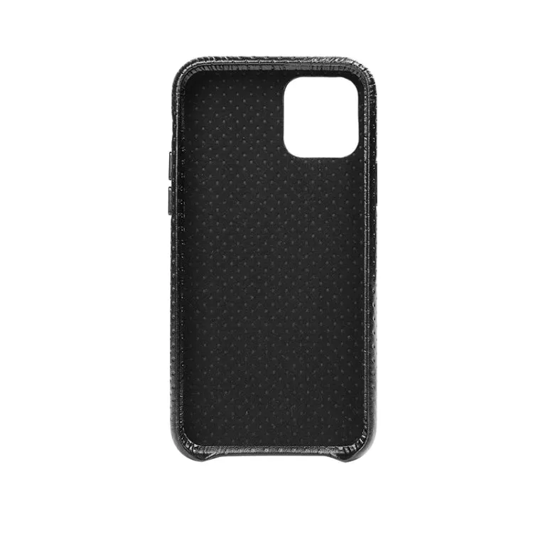 For iPhone 11 Mesh Texture Cowhide Leather Back Cover Semi-wrapped Shockproof Case