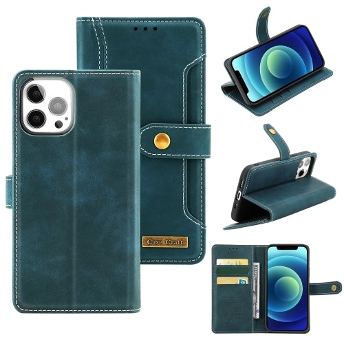 For iPhone 12 Copper Buckle Horizontal Flip Leather Phone Case with Holder  Card Slots