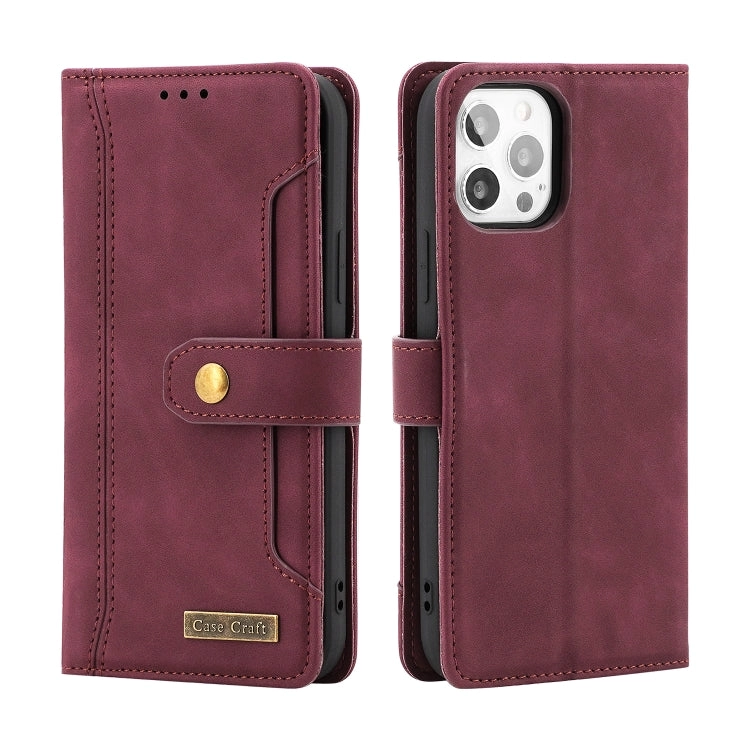 For iPhone 12 Copper Buckle Horizontal Flip Leather Phone Case with Holder  Card Slots