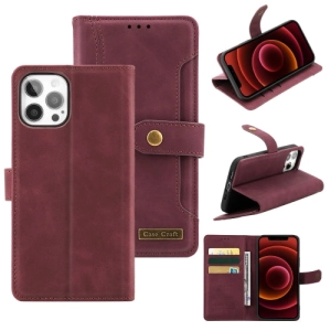 For iPhone 12 Copper Buckle Horizontal Flip Leather Phone Case with Holder  Card Slots
