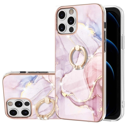 For iPhone 12 Electroplating Marble Pattern IMD TPU Shockproof Case with Ring Holder
