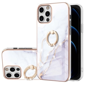 For iPhone 12 Electroplating Marble Pattern IMD TPU Shockproof Case with Ring Holder