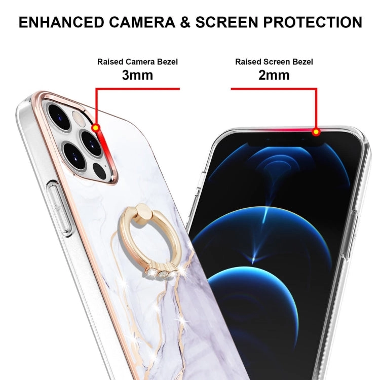 For iPhone 12 Electroplating Marble Pattern IMD TPU Shockproof Case with Ring Holder
