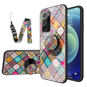 For Samsung Galaxy Note 20 Painted Ethnic Pattern Tempered Glass TPU Shockproof Case with Folding