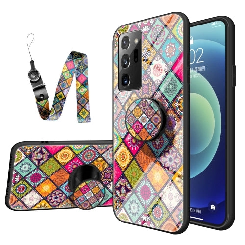 For Samsung Galaxy Note 20 Painted Ethnic Pattern Tempered Glass TPU Shockproof Case with Folding