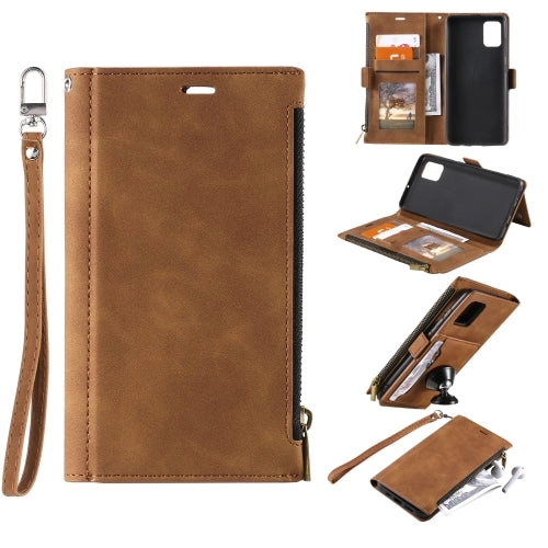 For Samsung Galaxy Note 20 Side Zipper Back Card Horizontal Flip PU Leather Case with Card Slots