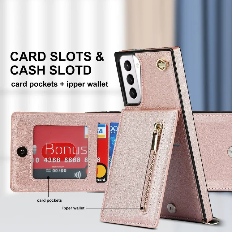 For Samsung Galaxy S21  5G Cross-body Zipper Square TPU PU Back Cover Case with Holder  Card