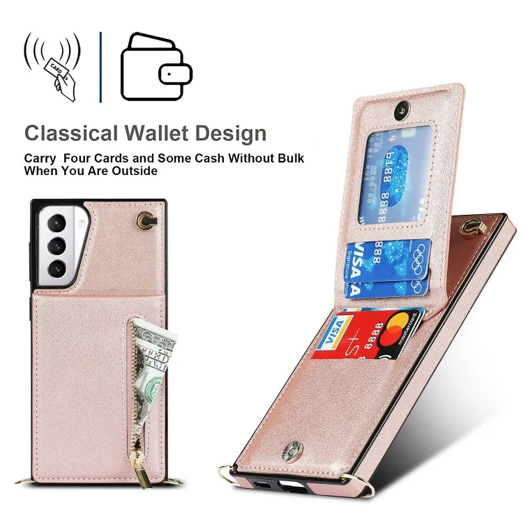 For Samsung Galaxy S21  5G Cross-body Zipper Square TPU PU Back Cover Case with Holder  Card