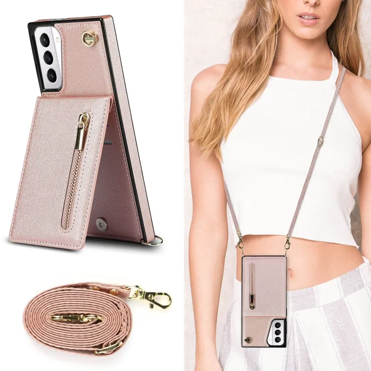 For Samsung Galaxy S21  5G Cross-body Zipper Square TPU PU Back Cover Case with Holder  Card