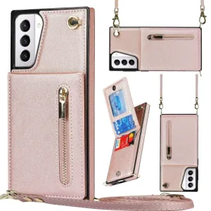 For Samsung Galaxy S21  5G Cross-body Zipper Square TPU PU Back Cover Case with Holder  Card