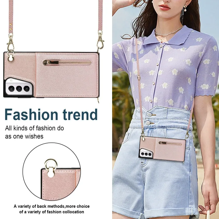 For Samsung Galaxy S21  5G Cross-body Zipper Square TPU PU Back Cover Case with Holder  Card