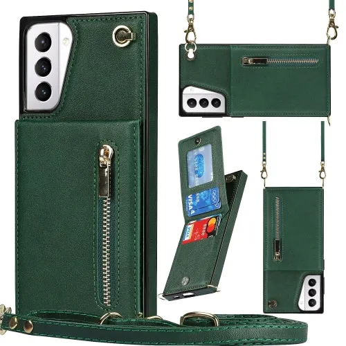 For Samsung Galaxy S21  5G Cross-body Zipper Square TPU PU Back Cover Case with Holder  Card