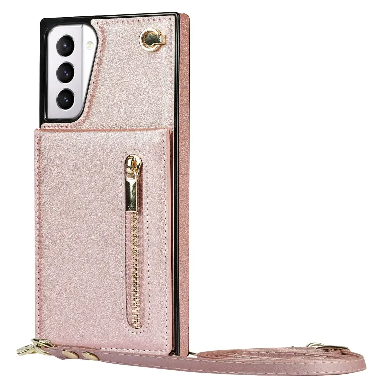 For Samsung Galaxy S21  5G Cross-body Zipper Square TPU PU Back Cover Case with Holder  Card