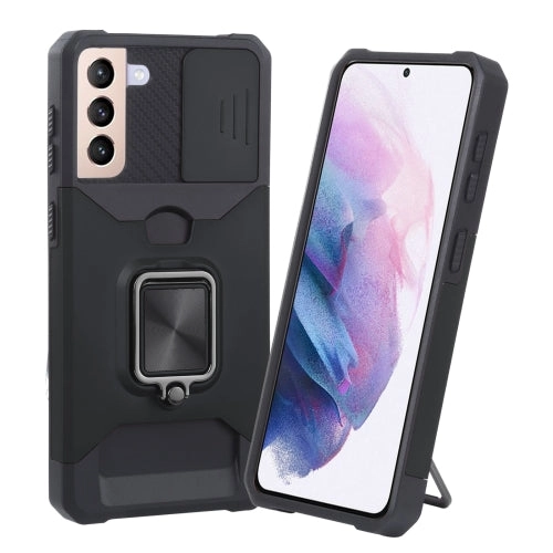 For Samsung Galaxy S21  5G Sliding Camera Cover Design PC   TPU Shockproof Case with Ring Holder