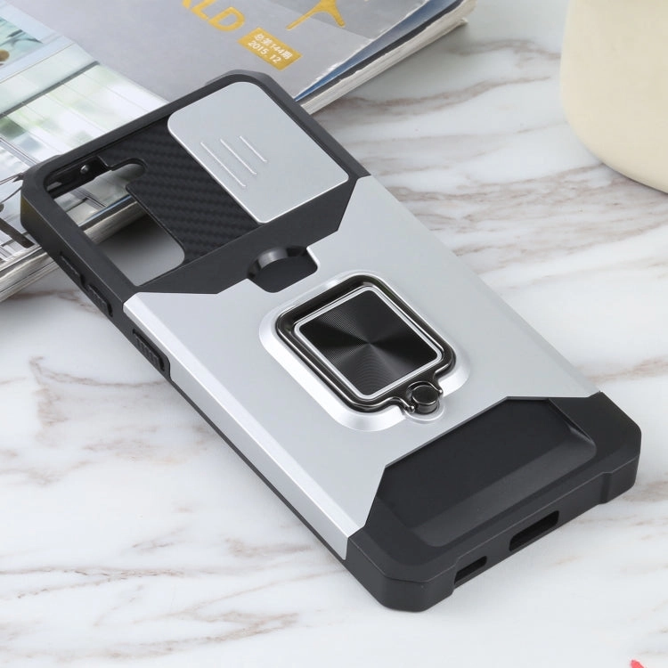 For Samsung Galaxy S21  5G Sliding Camera Cover Design PC   TPU Shockproof Case with Ring Holder