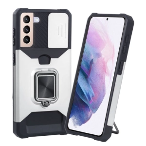 For Samsung Galaxy S21  5G Sliding Camera Cover Design PC   TPU Shockproof Case with Ring Holder