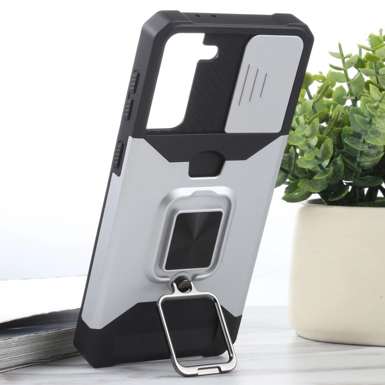 For Samsung Galaxy S21  5G Sliding Camera Cover Design PC   TPU Shockproof Case with Ring Holder