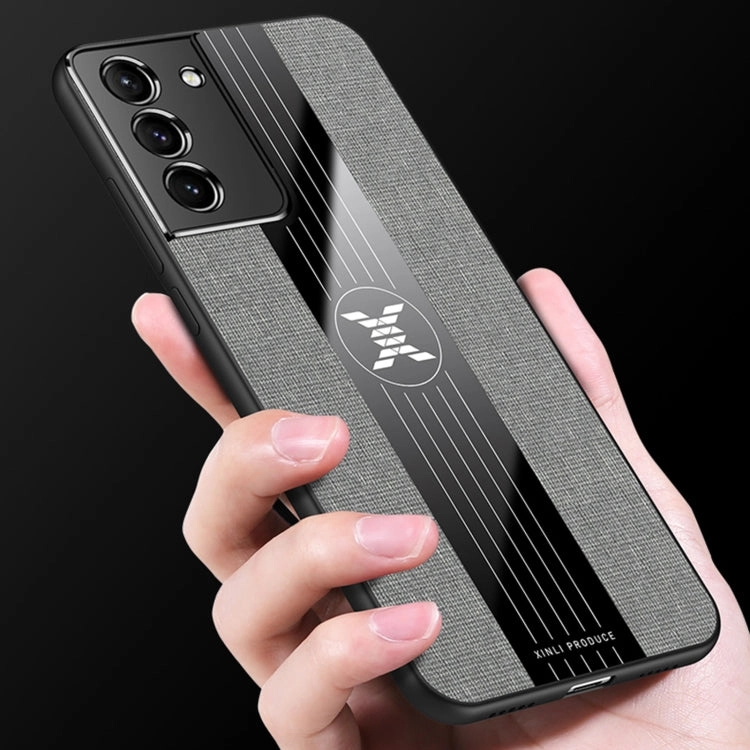 For Samsung Galaxy S21  5G XINLI Stitching Cloth Textue Shockproof TPU Protective Case with Ring