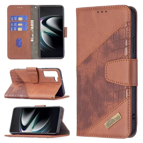 For Samsung Galaxy S22 5G Matching Color Crocodile Texture Leather Phone Case with Holder
