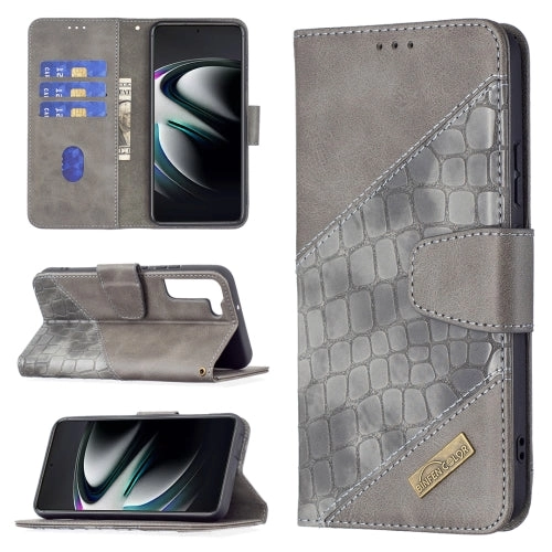 For Samsung Galaxy S22 5G Matching Color Crocodile Texture Leather Phone Case with Holder