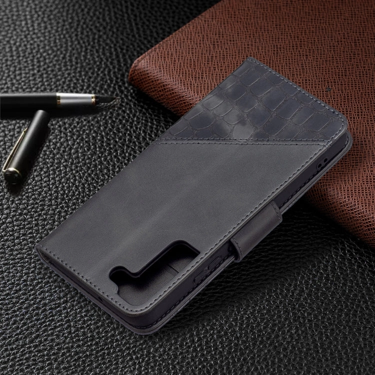 For Samsung Galaxy S22 5G Matching Color Crocodile Texture Leather Phone Case with Holder