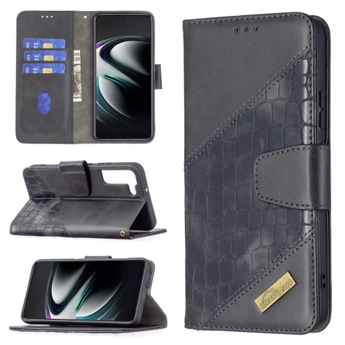 For Samsung Galaxy S22 5G Matching Color Crocodile Texture Leather Phone Case with Holder